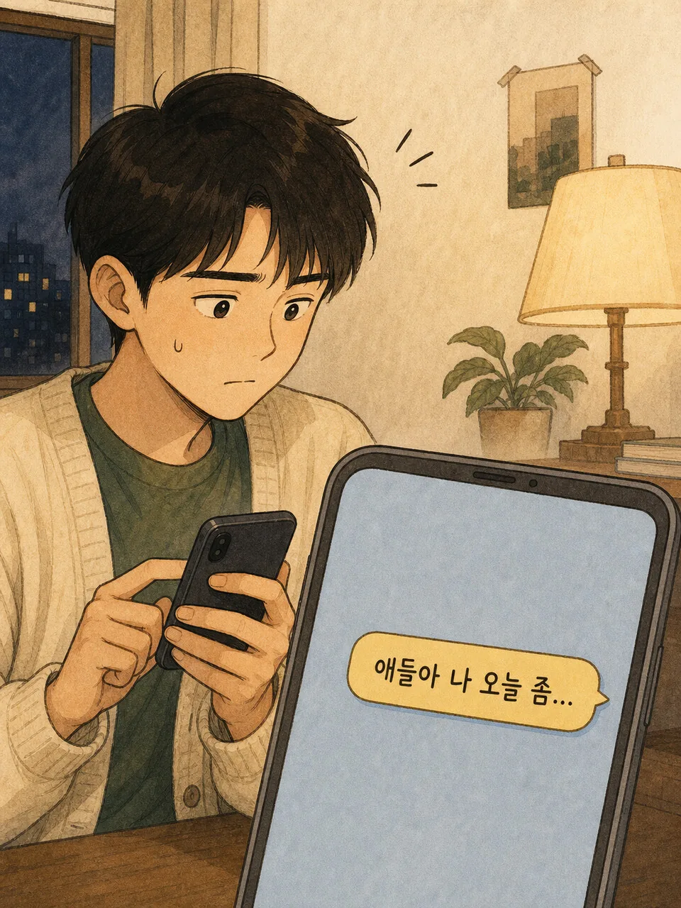 단톡방에 애들아 나 오늘 좀이라고 조심스럽게 쓰는 장면