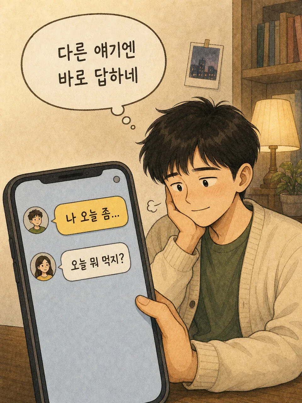 다른 얘기에는 바로 답하는 단톡방 장면