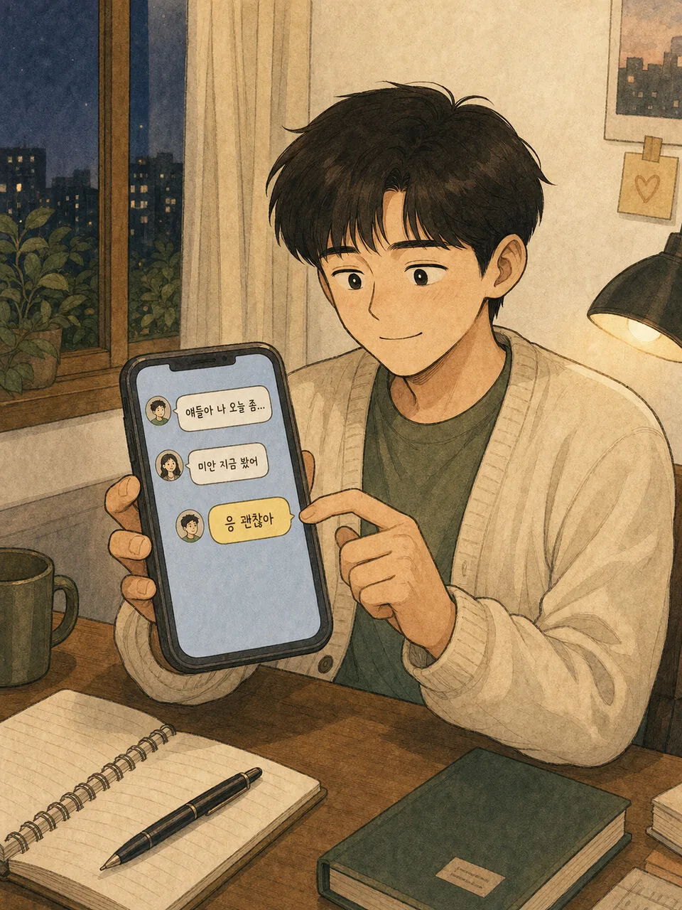 응 괜찮아라고 답하는 장면