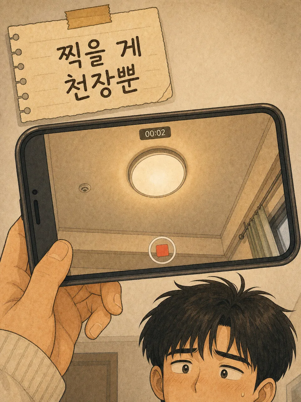 찍을 게 천장뿐이라 천장을 촬영하는 장면