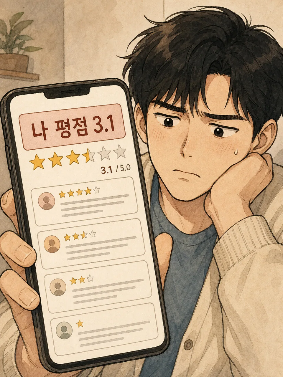 나 평점 3.1이라고 적힌 자기 리뷰 페이지