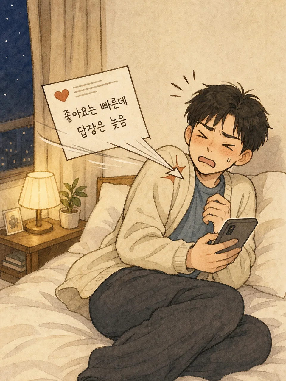 좋아요는 빠른데 답장은 늦음이라는 리뷰 카드