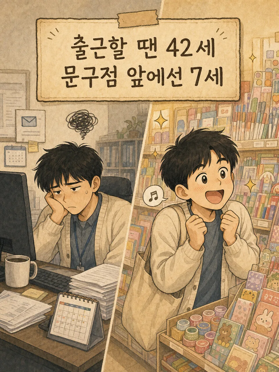 출근할 땐 42세 문구점 앞에선 7세라는 마음컷 나이설정편 표지