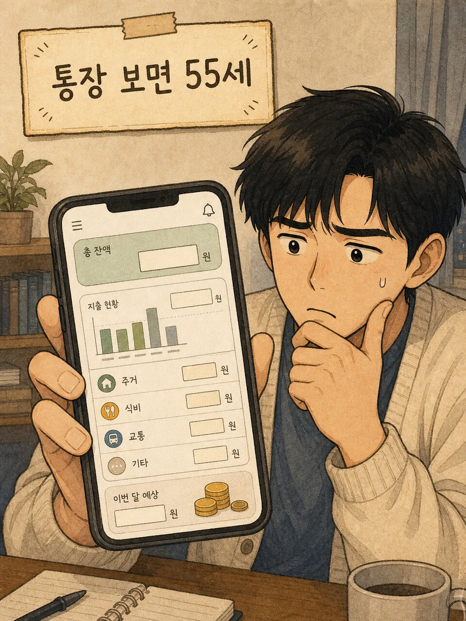 통장을 보면 55세가 되는 장면