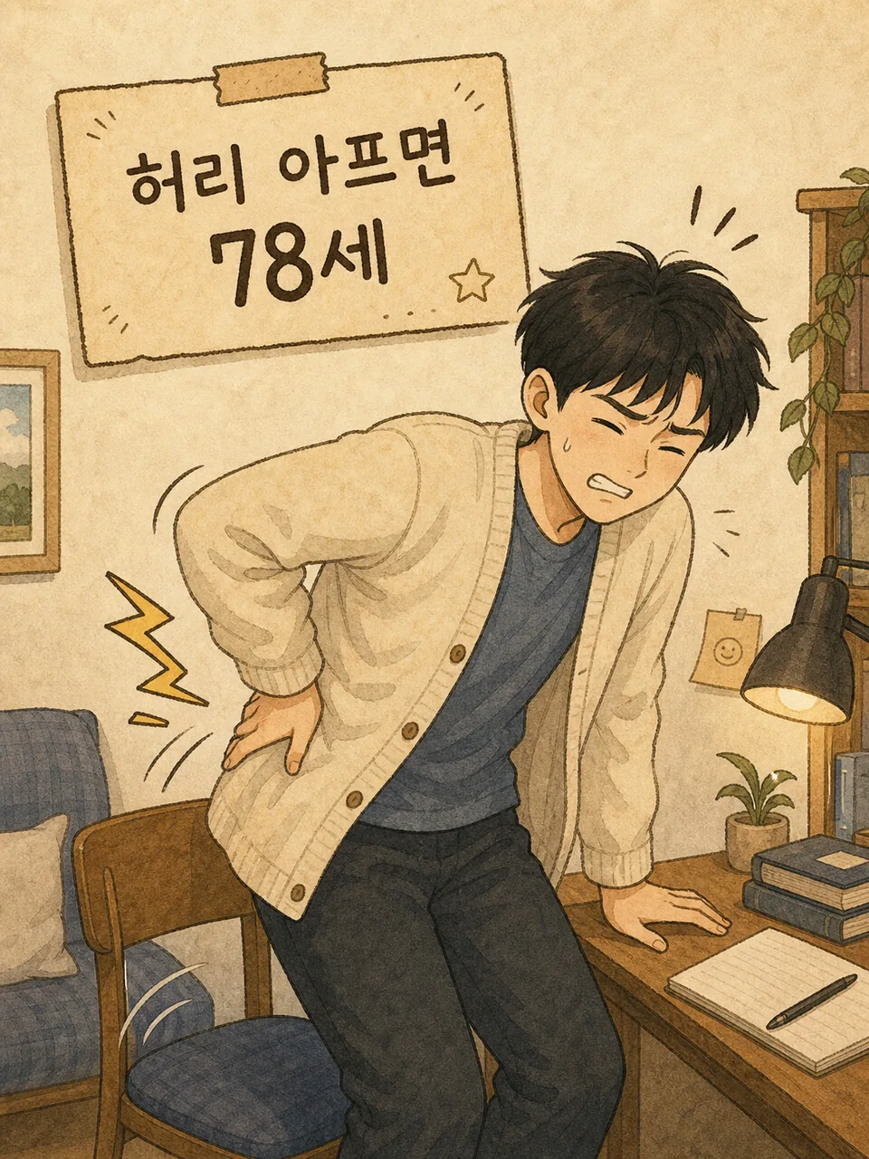 허리 아프면 78세가 되는 장면