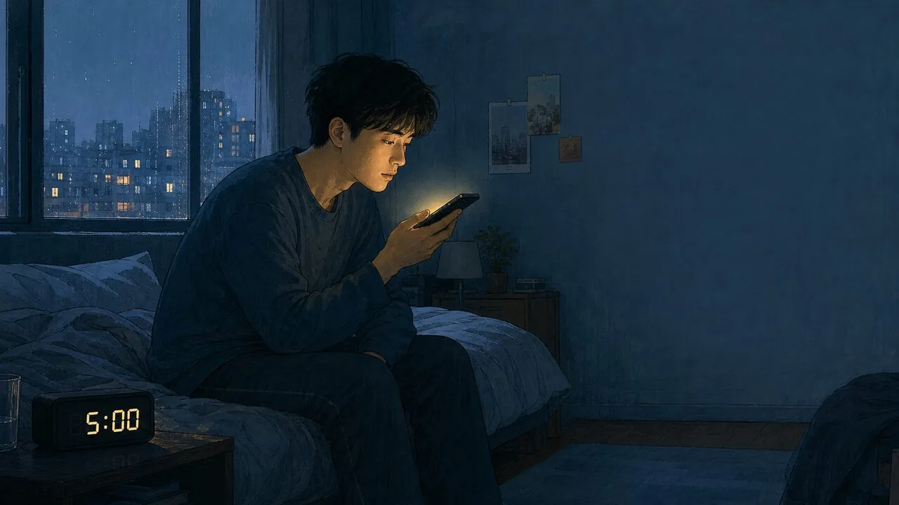 새벽 5시, 침대에 앉아 AI와 대화하는 사람